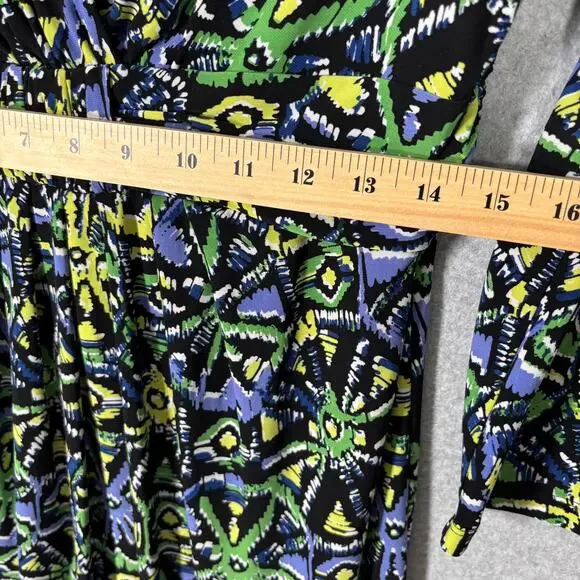 Jones New York Dress 10 Wrap Ruched Slinky Abstract Artsy Career Church Print